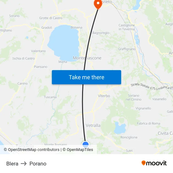 Blera to Porano map