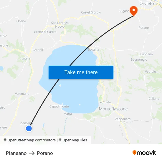 Piansano to Porano map