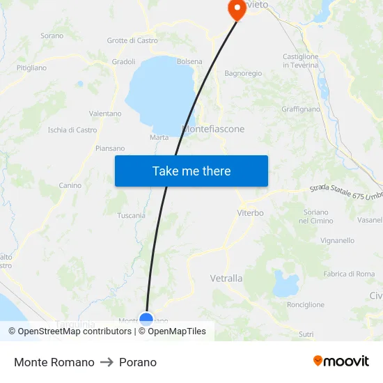 Monte Romano to Porano map
