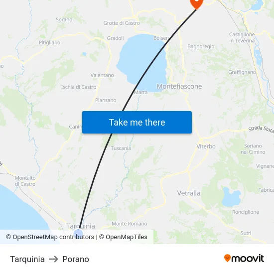 Tarquinia to Porano map