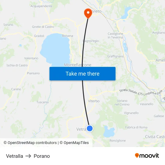 Vetralla to Porano map