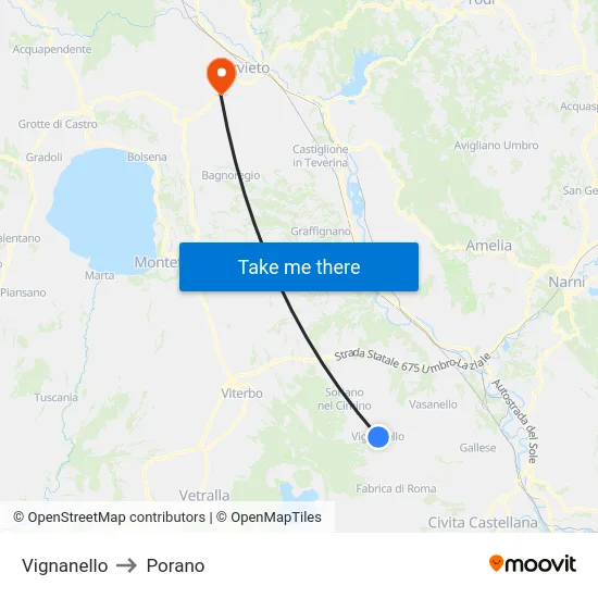 Vignanello to Porano map