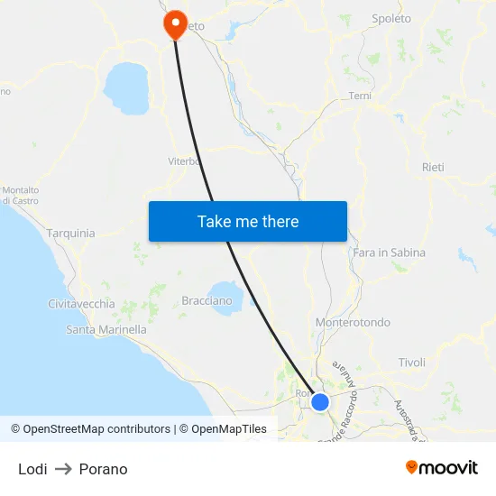 Lodi to Porano map