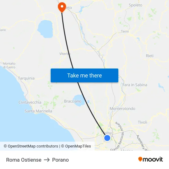 Roma Ostiense to Porano map