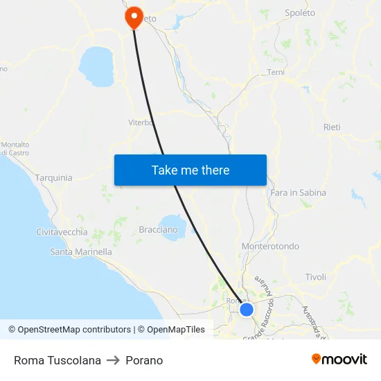 Roma Tuscolana to Porano map