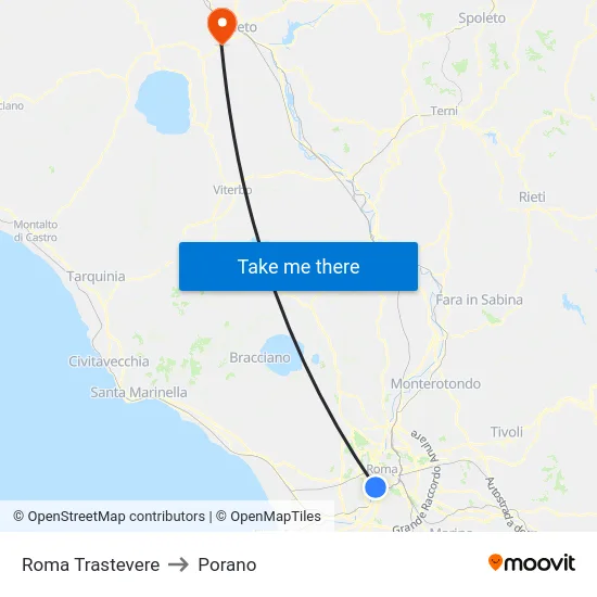 Roma Trastevere to Porano map