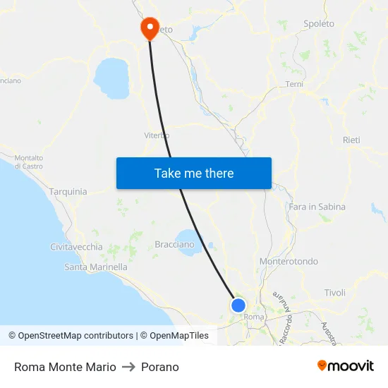 Roma Monte Mario to Porano map