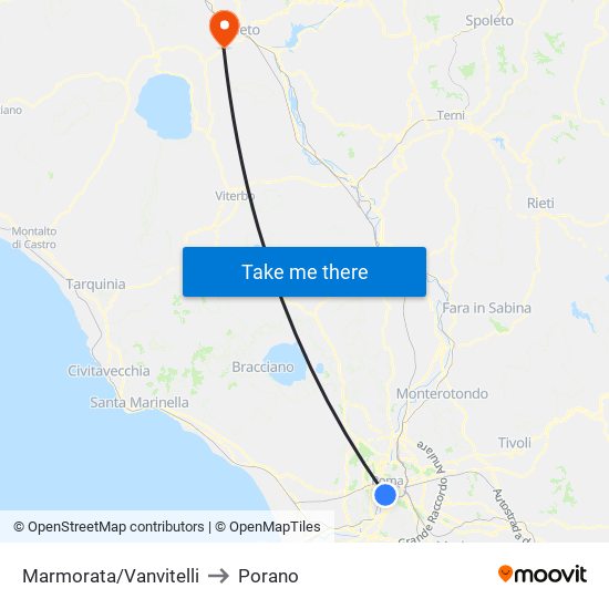 Marmorata/Vanvitelli to Porano map