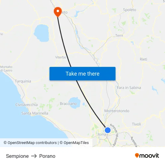 Sempione to Porano map
