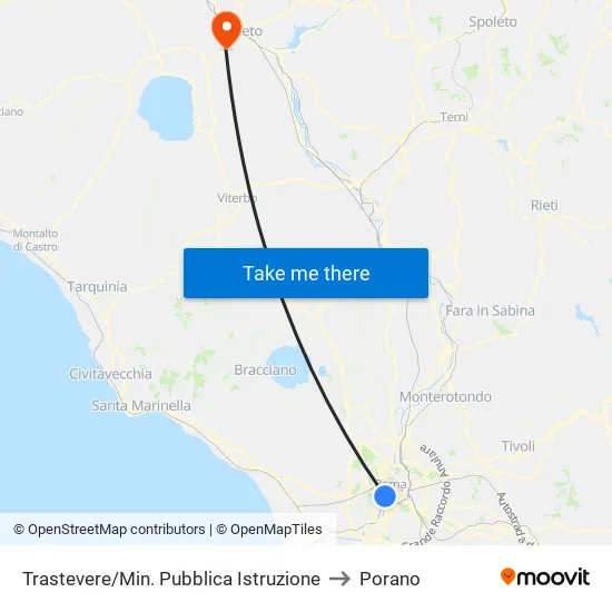 Trastevere/Min. Pubblica Istruzione to Porano map