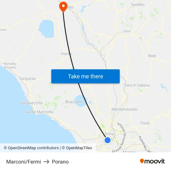 Marconi/Fermi to Porano map