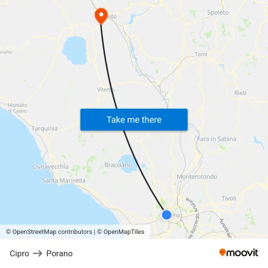 Cipro to Porano map