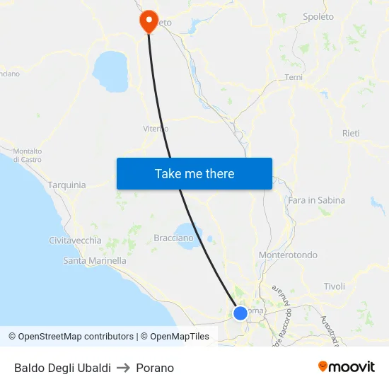 Baldo Degli Ubaldi to Porano map