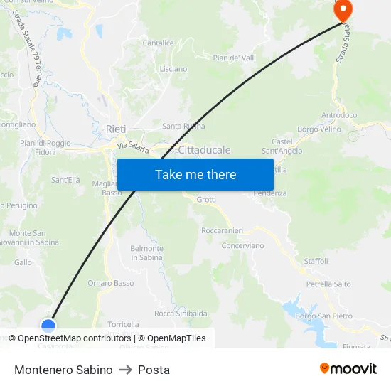 Montenero Sabino to Posta map