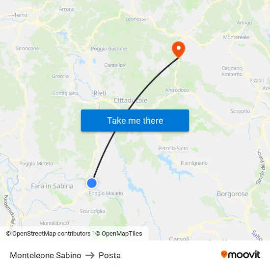 Monteleone Sabino to Posta map