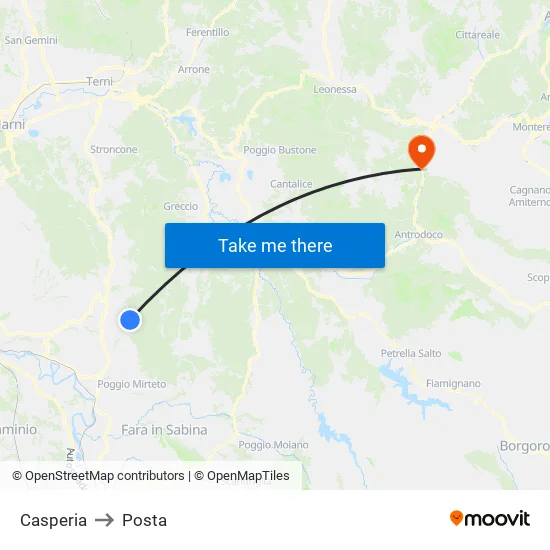 Casperia to Posta map