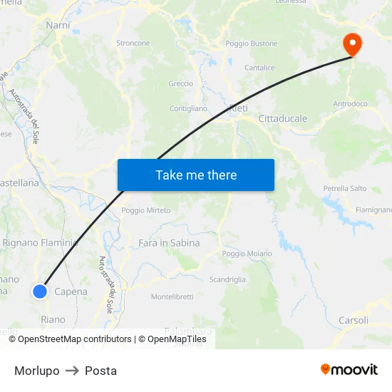 Morlupo to Posta map