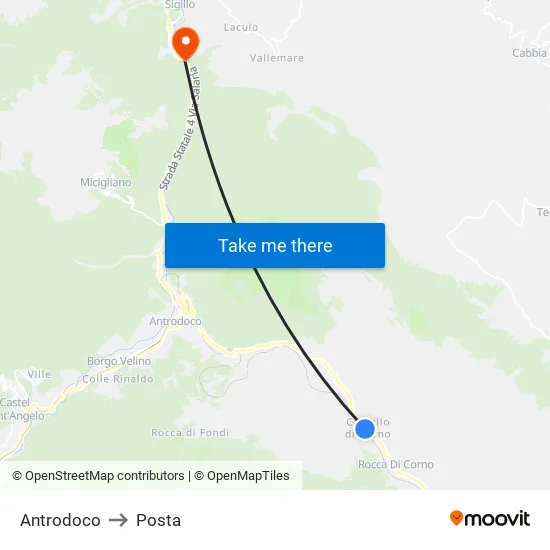 Antrodoco to Posta map