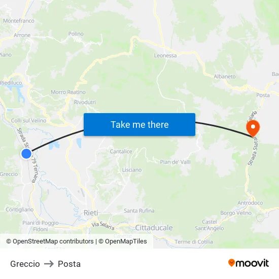 Greccio to Posta map