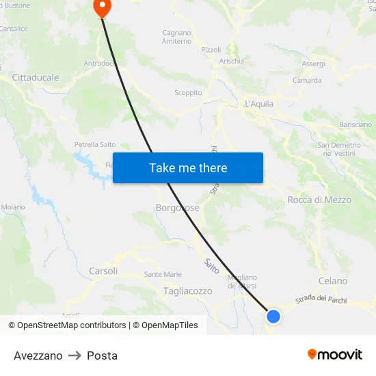 Avezzano to Posta map