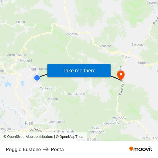 Poggio Bustone to Posta map