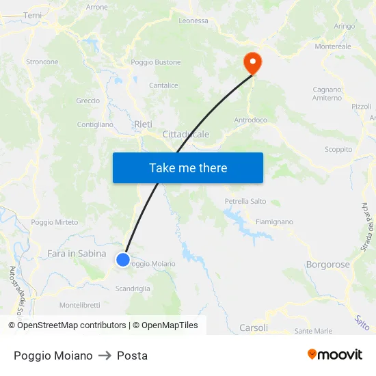 Poggio Moiano to Posta map