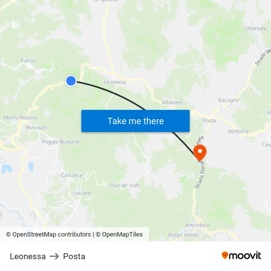 Leonessa to Posta map