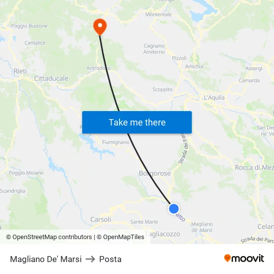 Magliano De' Marsi to Posta map