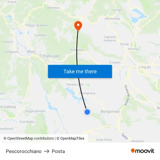 Pescorocchiano to Posta map