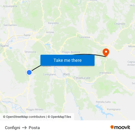 Configni to Posta map