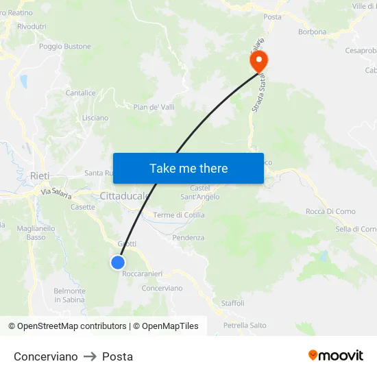 Concerviano to Posta map