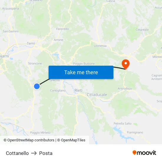 Cottanello to Posta map