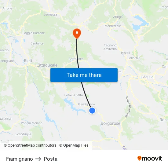 Fiamignano to Posta map