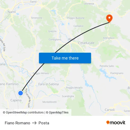 Fiano Romano to Posta map