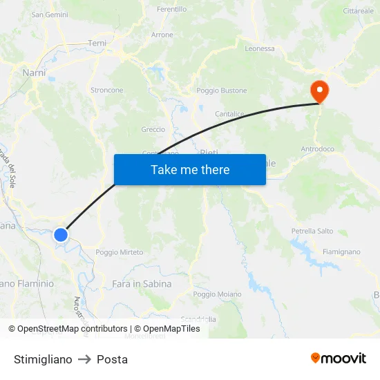 Stimigliano to Posta map