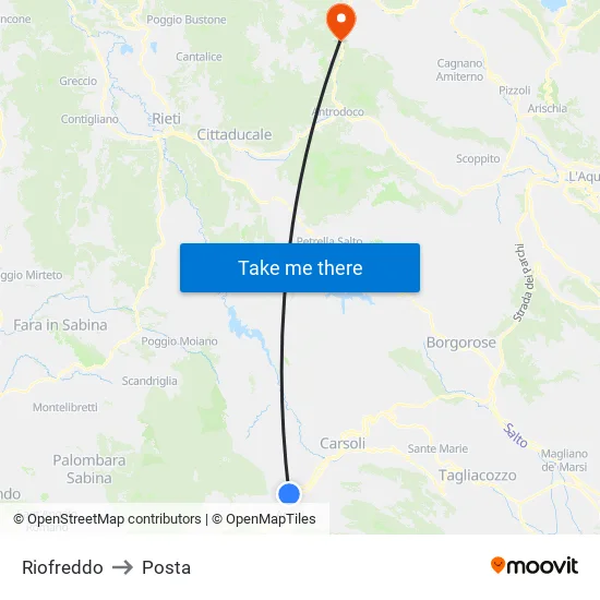 Riofreddo to Posta map