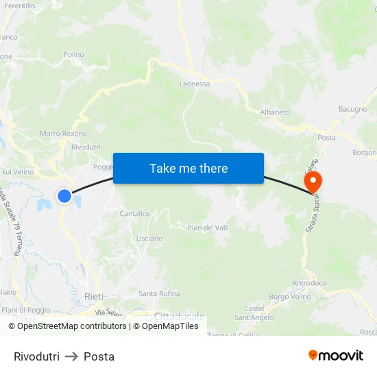 Rivodutri to Posta map