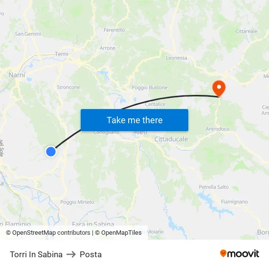 Torri In Sabina to Posta map