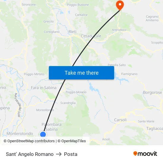 Sant' Angelo Romano to Posta map