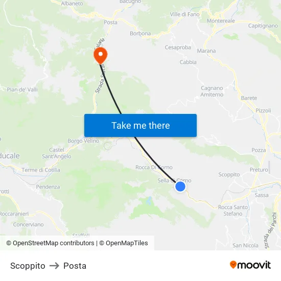 Scoppito to Posta map