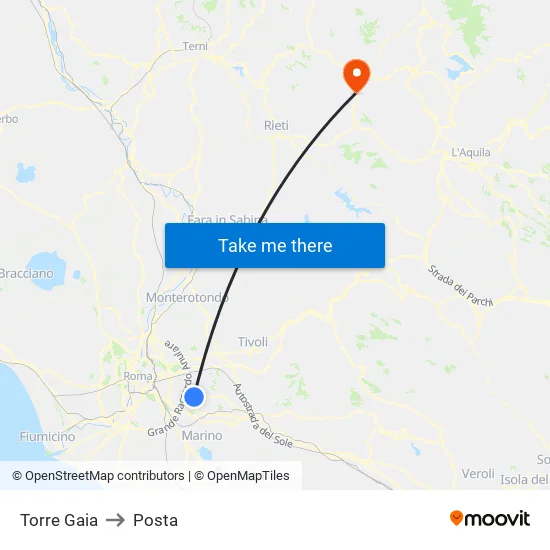 Torre Gaia to Posta map
