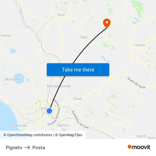 Pigneto to Posta map