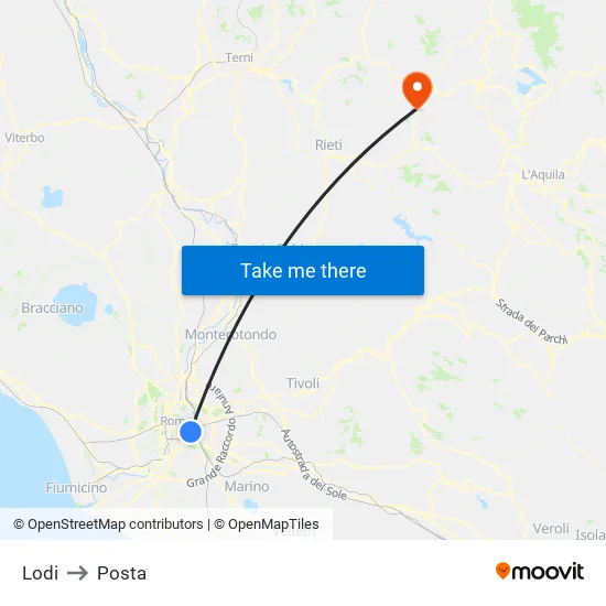 Lodi to Posta map