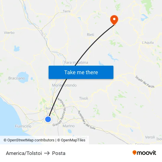 America/Tolstoi to Posta map