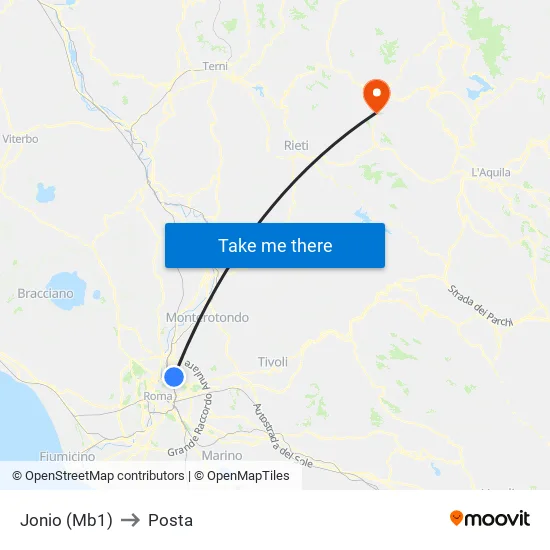 Jonio (Mb1) to Posta map