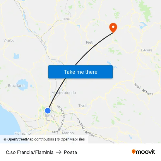 C.so Francia/Flaminia to Posta map