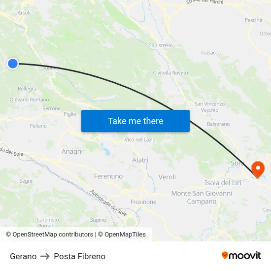 Gerano to Posta Fibreno map