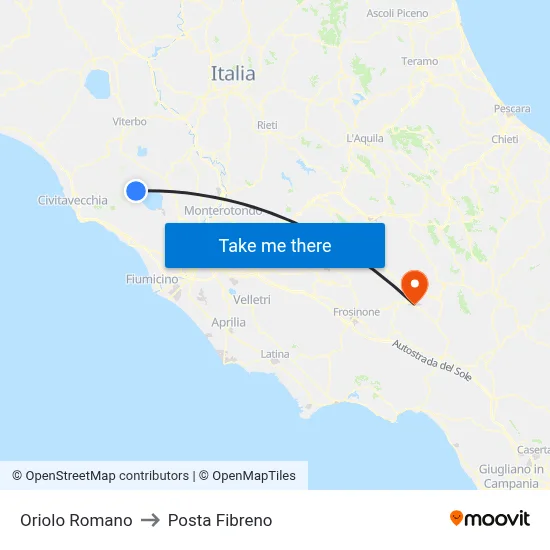 Oriolo Romano to Posta Fibreno map