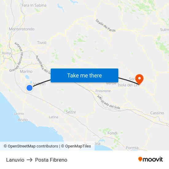 Lanuvio to Posta Fibreno map