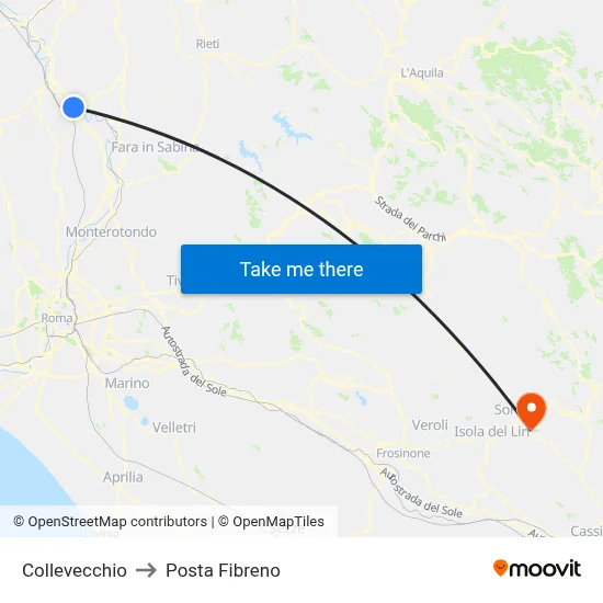 Collevecchio to Posta Fibreno map